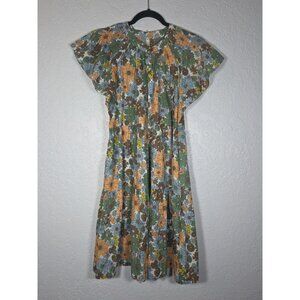 UNCLE FRANK Mini Dress Womens Brown Floral Flutter Sleeve Button Down Small